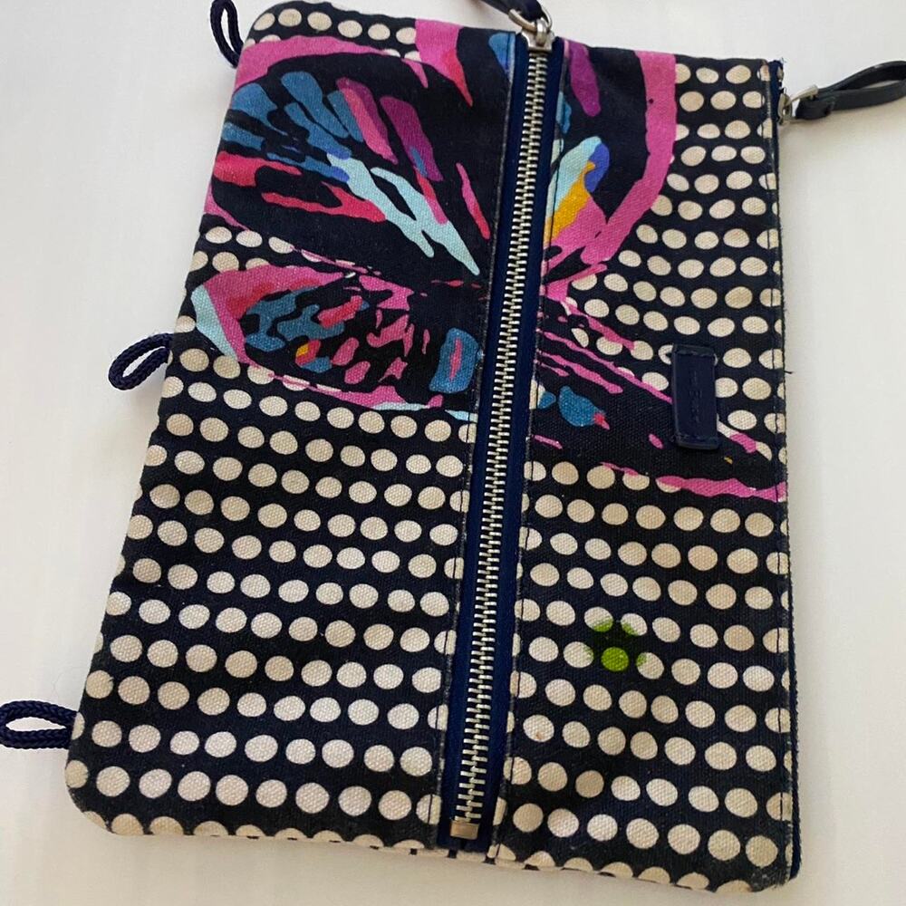 Vera Bradley 3-Ring Binder Pouch Butterfly Polka Dot Blue Pink White Zip Case
